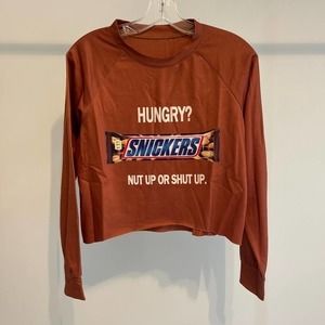Snickers Hungry Nut up or Shut Up Brown cropped long sleeveTop preowned sz small